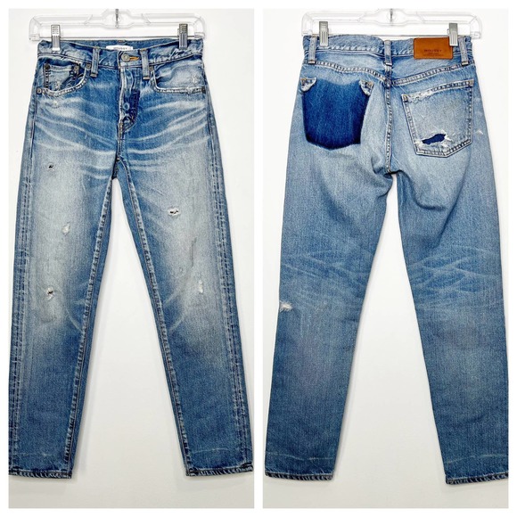Moussy Tapered Distressed Jeans Patch Back Pocket Size 23